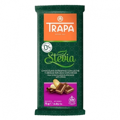 Chocolate Trapa extrafino 0% azucares  - Chocolate con leche y arroz inflado con stevia