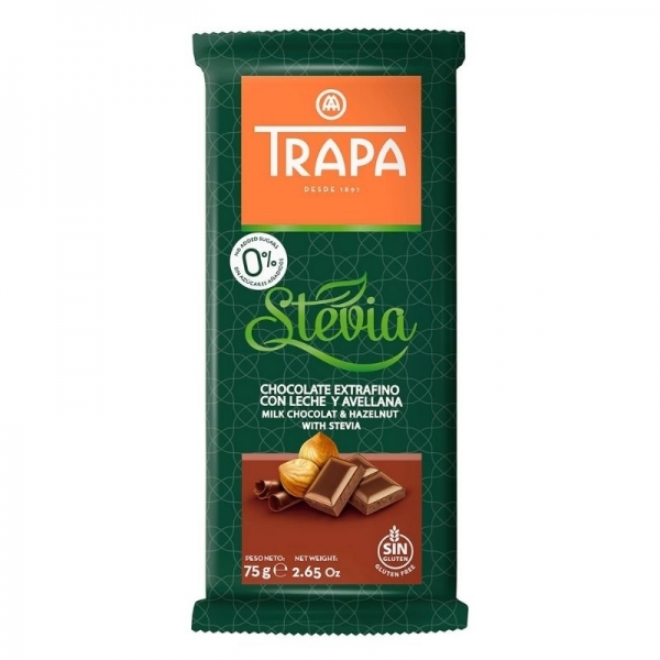 Chocolate Trapa 0% azucares con Stevia  - Chocolate con leche y avellana