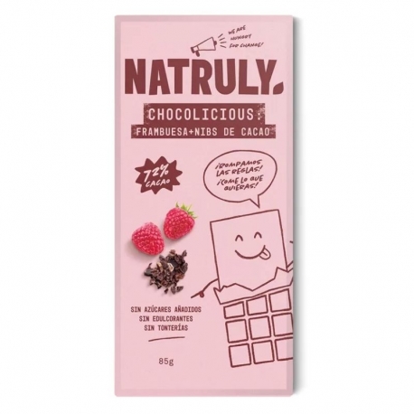 Natruly - Chocolate de frambuesa y nibs de cacao sin azúcar
