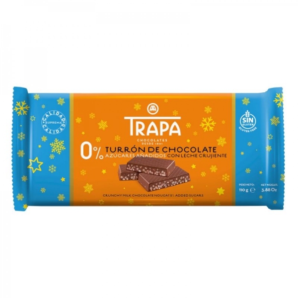 Trapa - Turrón de chocolate con leche crujiente 0% azúcar añadido