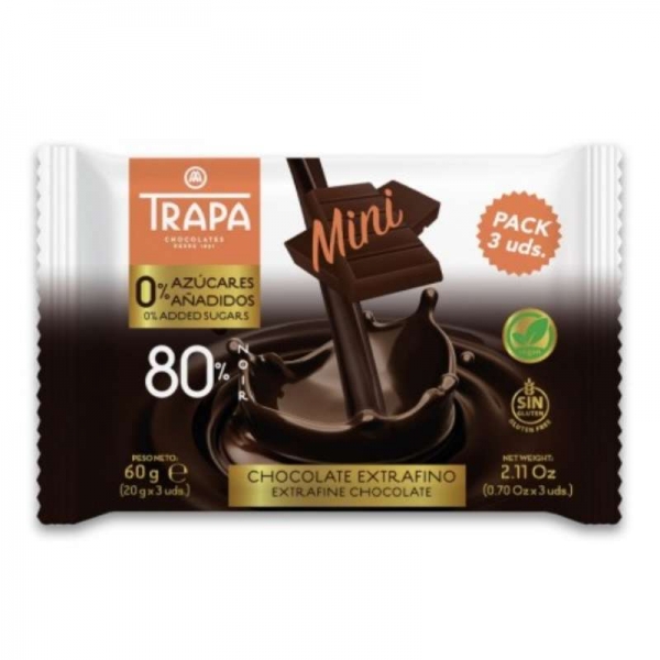 Chocolates Trapa 0% Azúcares - Negro 80%