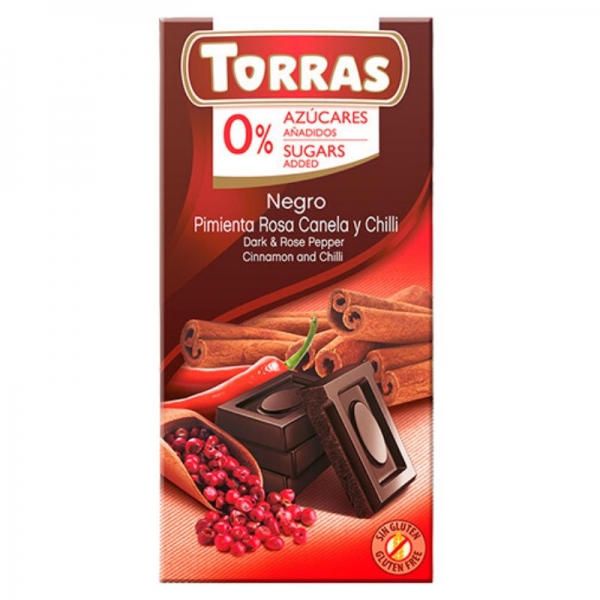 Chocolates Torras - Chocolate negro con Pimienta Rosa Canela y Chilli